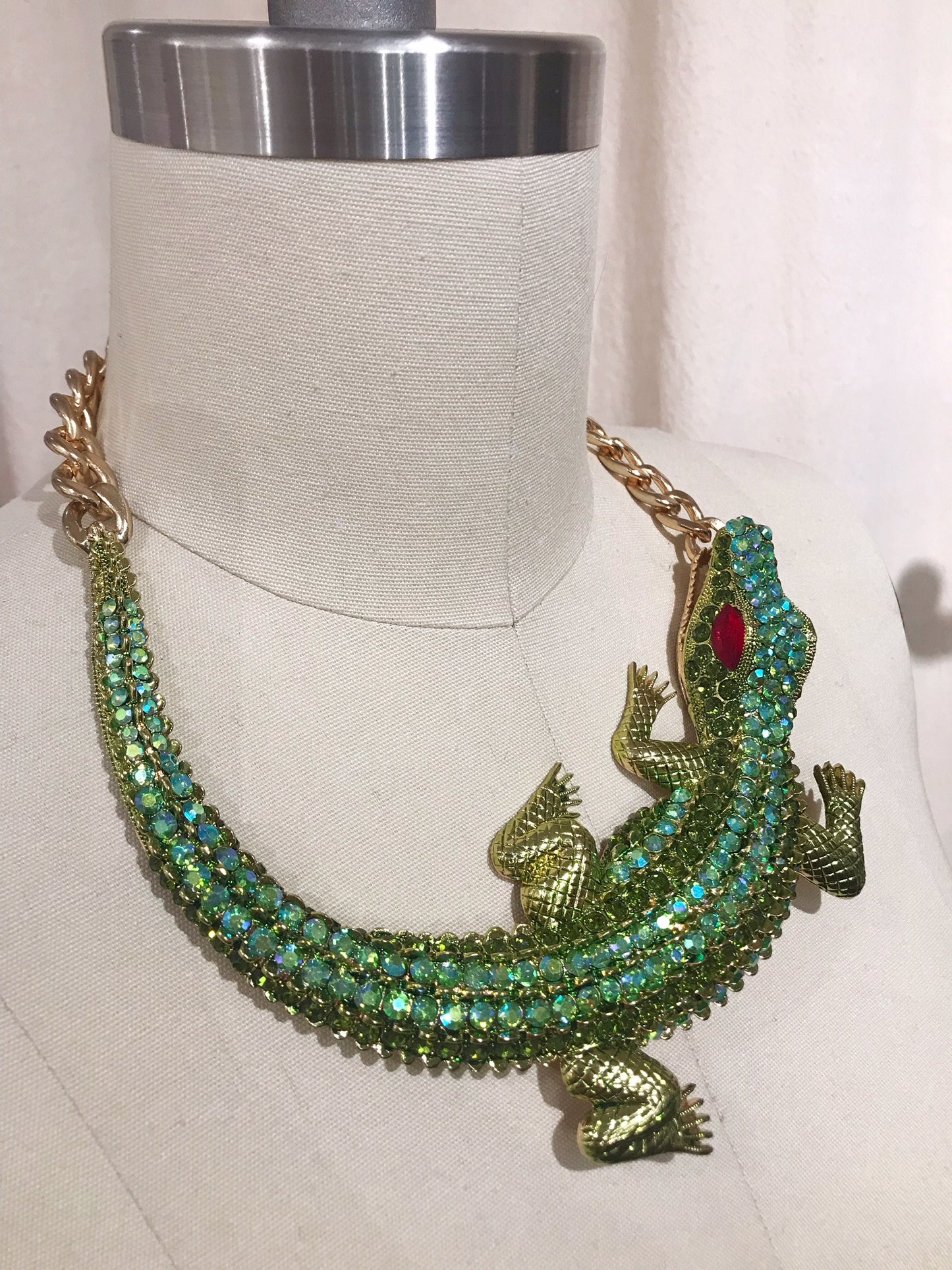 Incredible Rare Vintage HUGE Alligator Rhinestone Collar Necklace