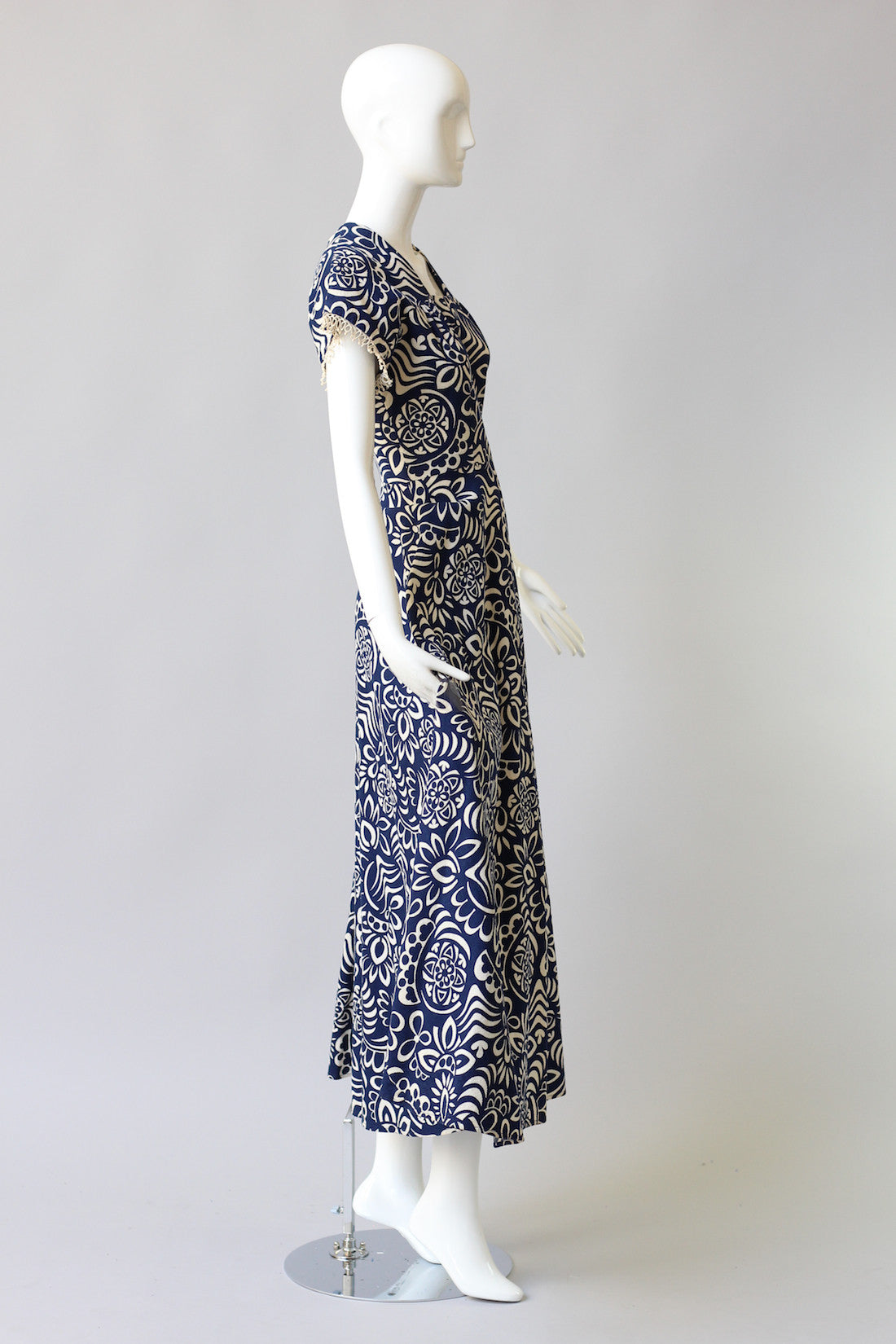 Rare 1940s Printed Cotton Pique Beach Dress