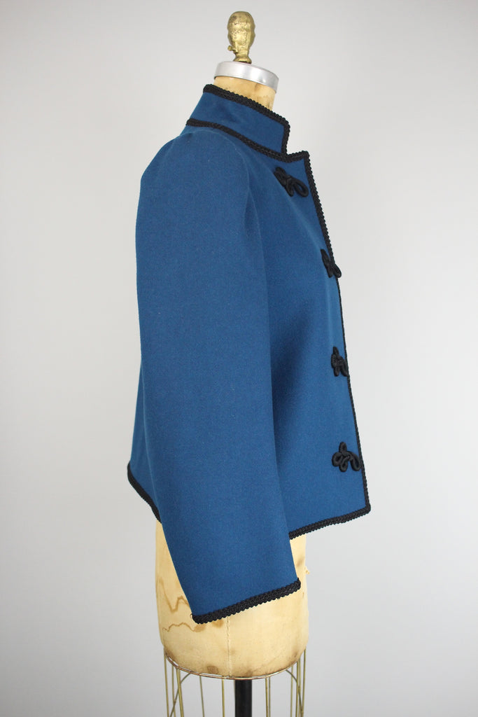 Vintage SAINT LAURENT Rive Gauche Teal Wool Coat with Toggle Clasp