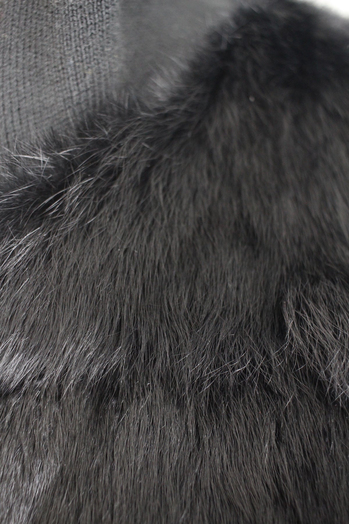 Vintage Black Rabbit Fur Bomber Jacket with Leather Detail