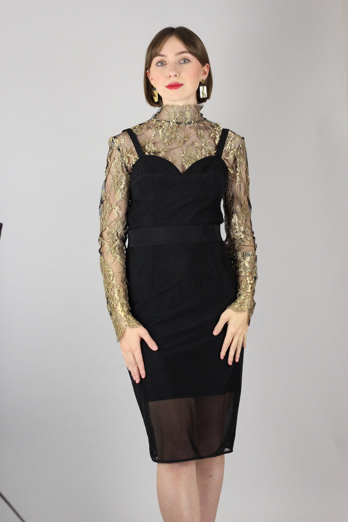 Vintage Metallic Lace Long Sleeve Mesh Top - Handmade in Italy