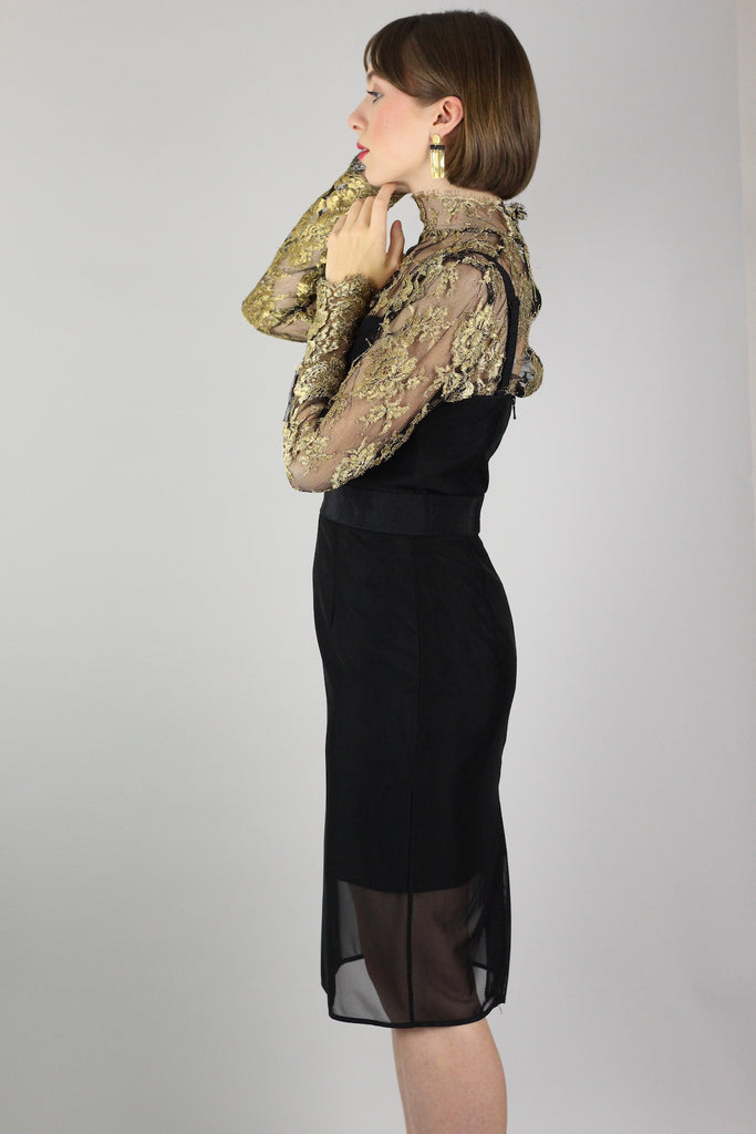 Vintage Metallic Lace Long Sleeve Mesh Top - Handmade in Italy