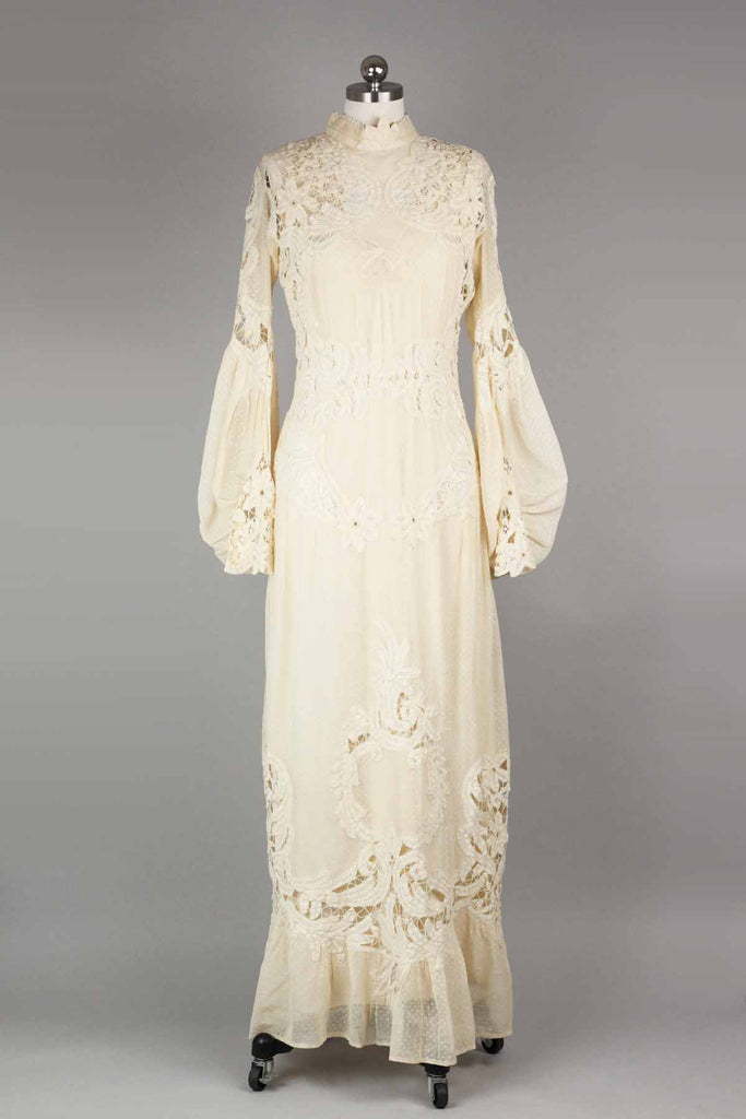 Incredible Antique Battenberg and Swiss Dot Lace Wedding Gown | Muse