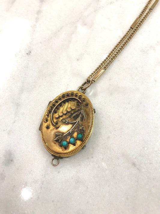 Victorian Arts & Crafts Period GF Locket with Turquoise