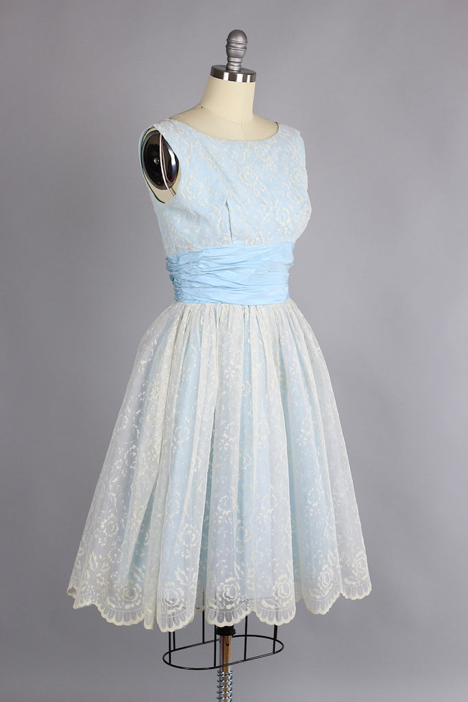 Late 1950s/ Early 1960s Pale Blue Party Hostess Dress