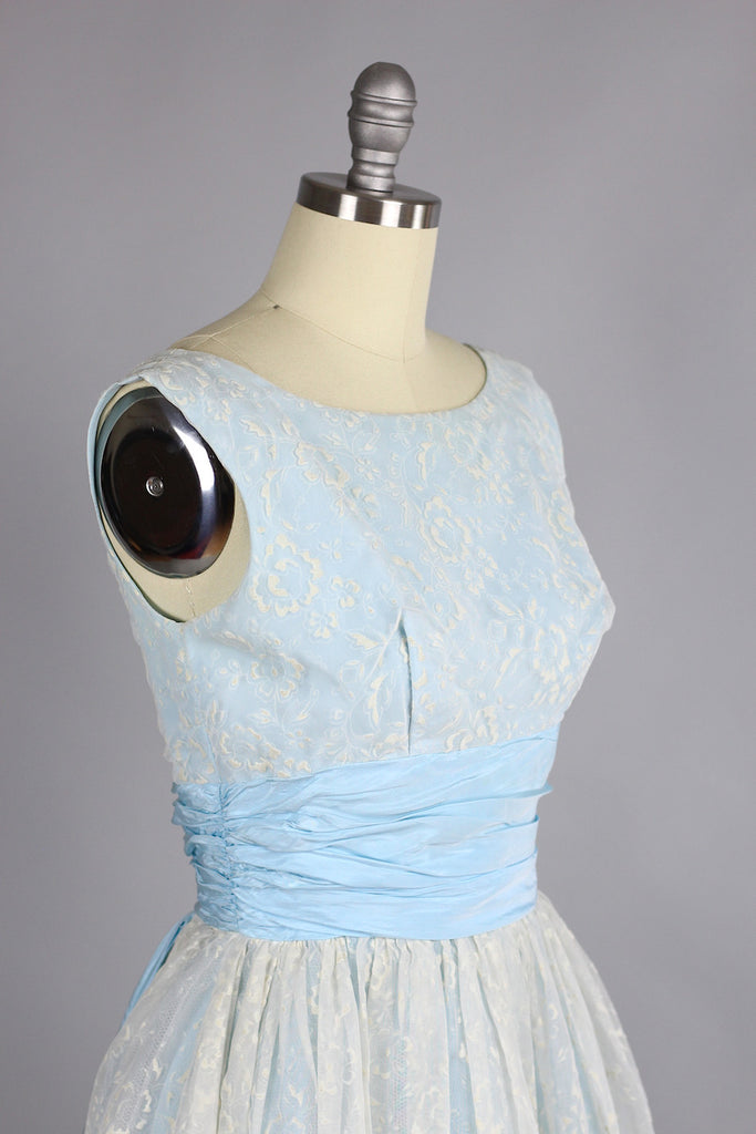 Late 1950s/ Early 1960s Pale Blue Party Hostess Dress