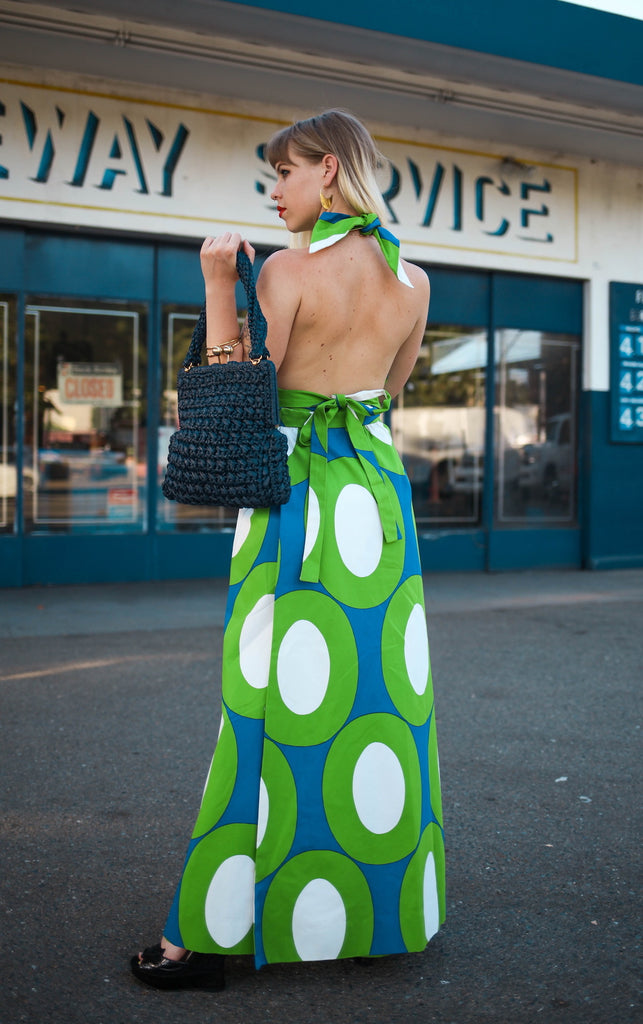 Rare Vintage Marimekko 'Melooni' Dot Print Wrap Halter Dress