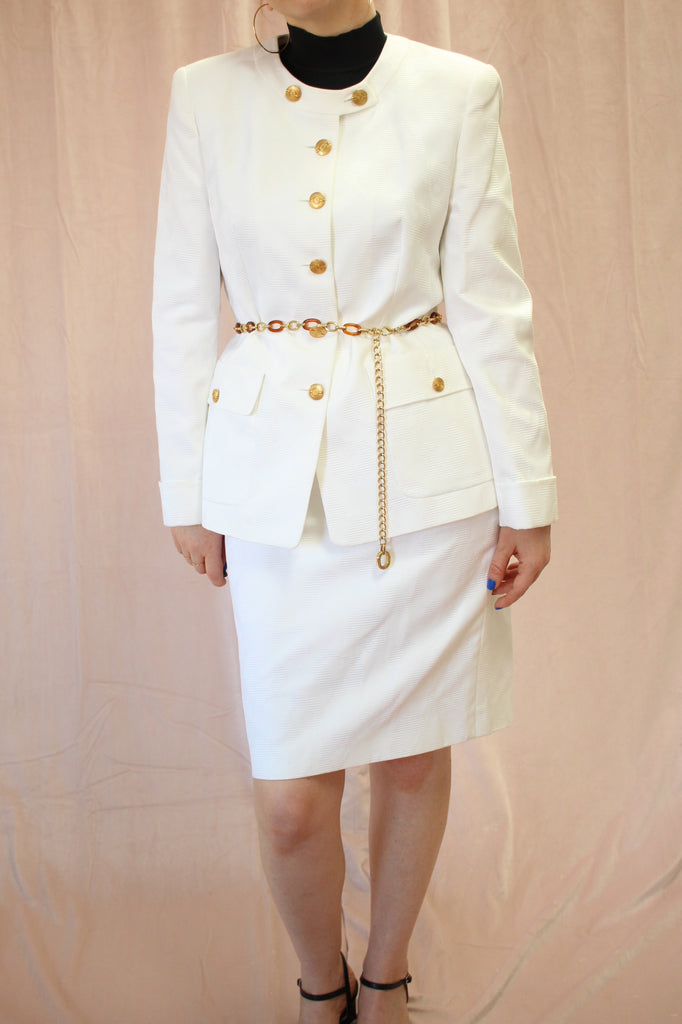 *Louis Feraud Tan & White Jacket and Skirt Size 12
