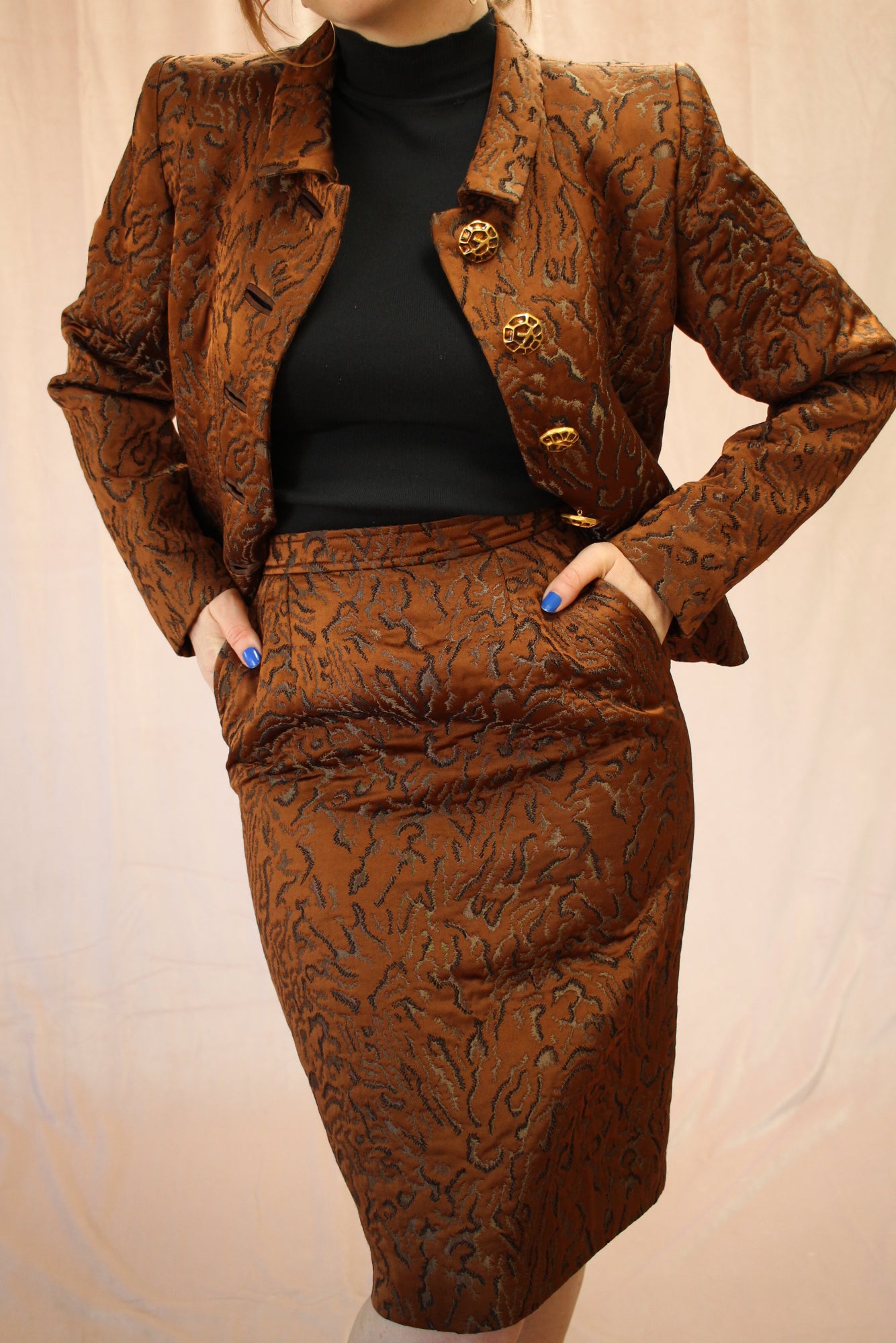 Rare Yves Saint Laurent Rive Gauche Copper Skirt Suit