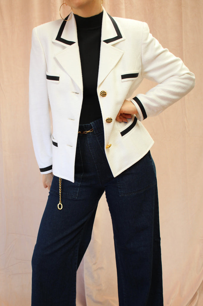 Chanel Jacket 1990s Cropped White Textured Vintage  ShopperBoard