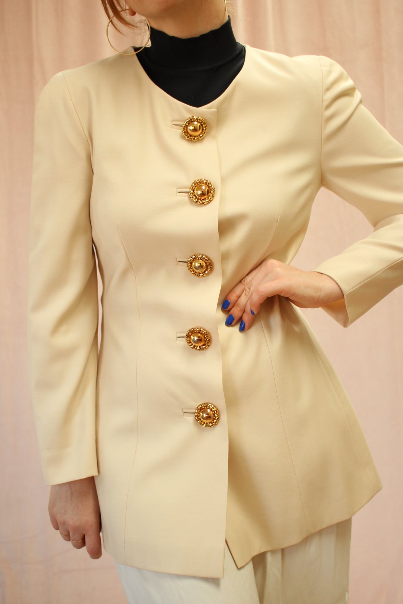 Italian Cream Jacket with Gold Ball Buttons