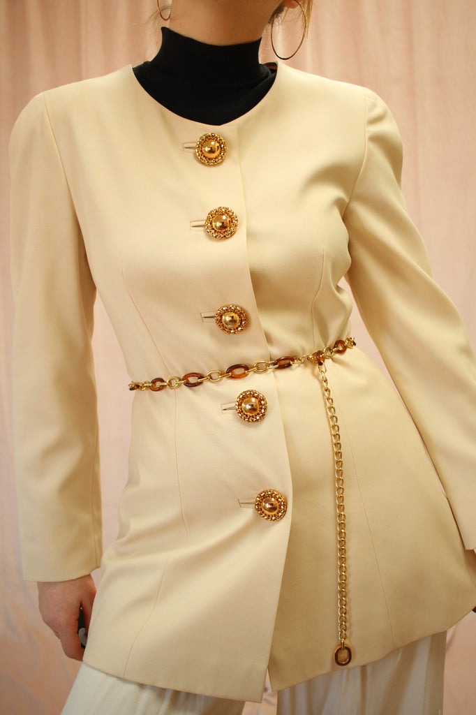 Italian Cream Jacket with Gold Ball Buttons
