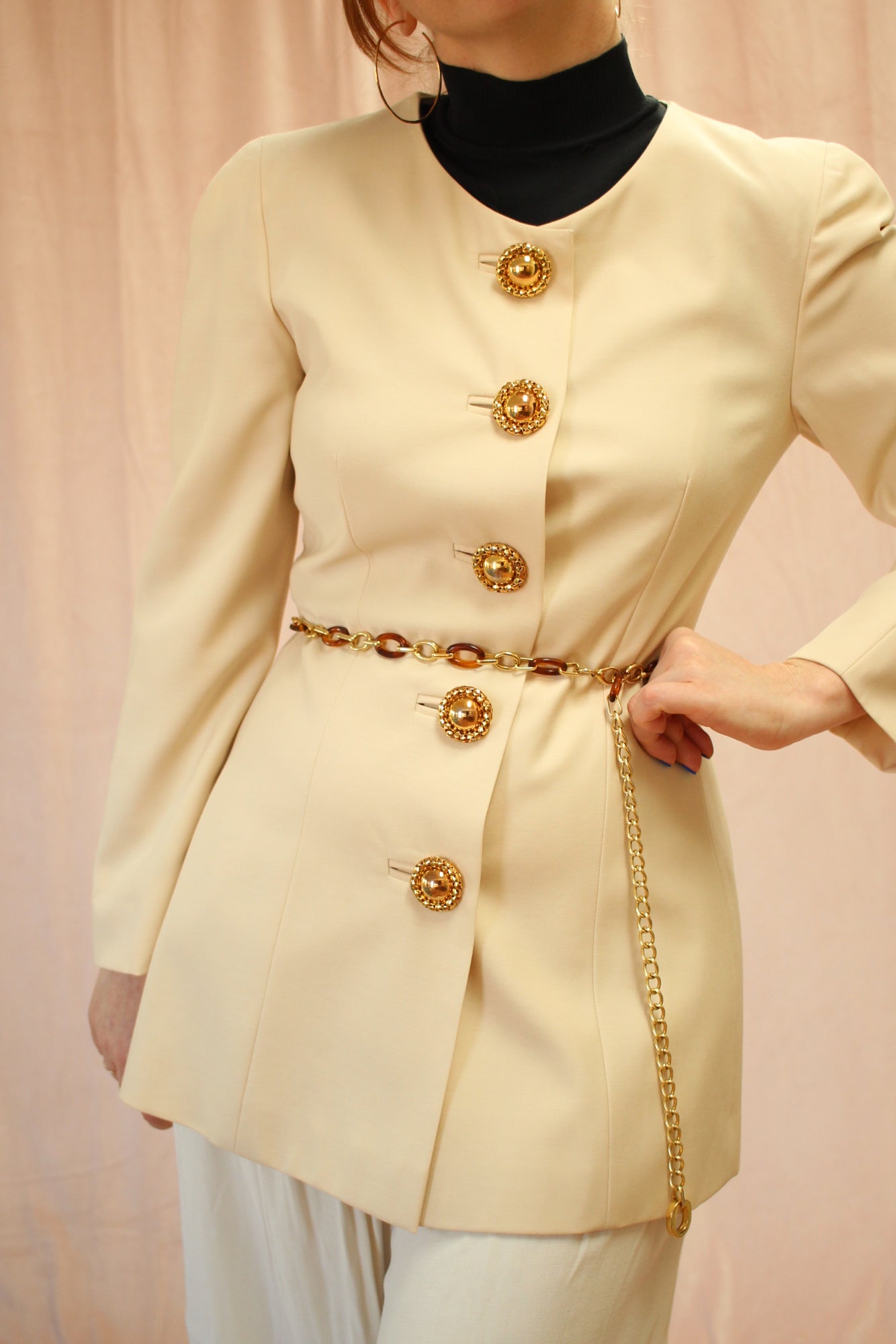 Italian Cream Jacket with Gold Ball Buttons