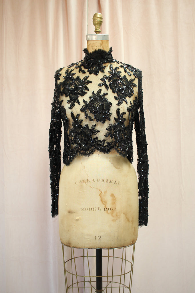 Rare Patrick Kelly Vintage Chantilly Lace Sequin Blouse