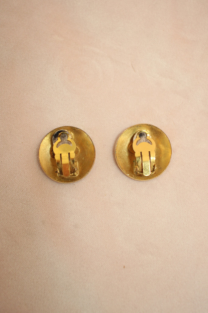 Chanel CC Logo Black & Gold Vintage Earrings