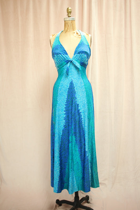 Ocean Waves Dress | 70s Halter Maxi Dress
