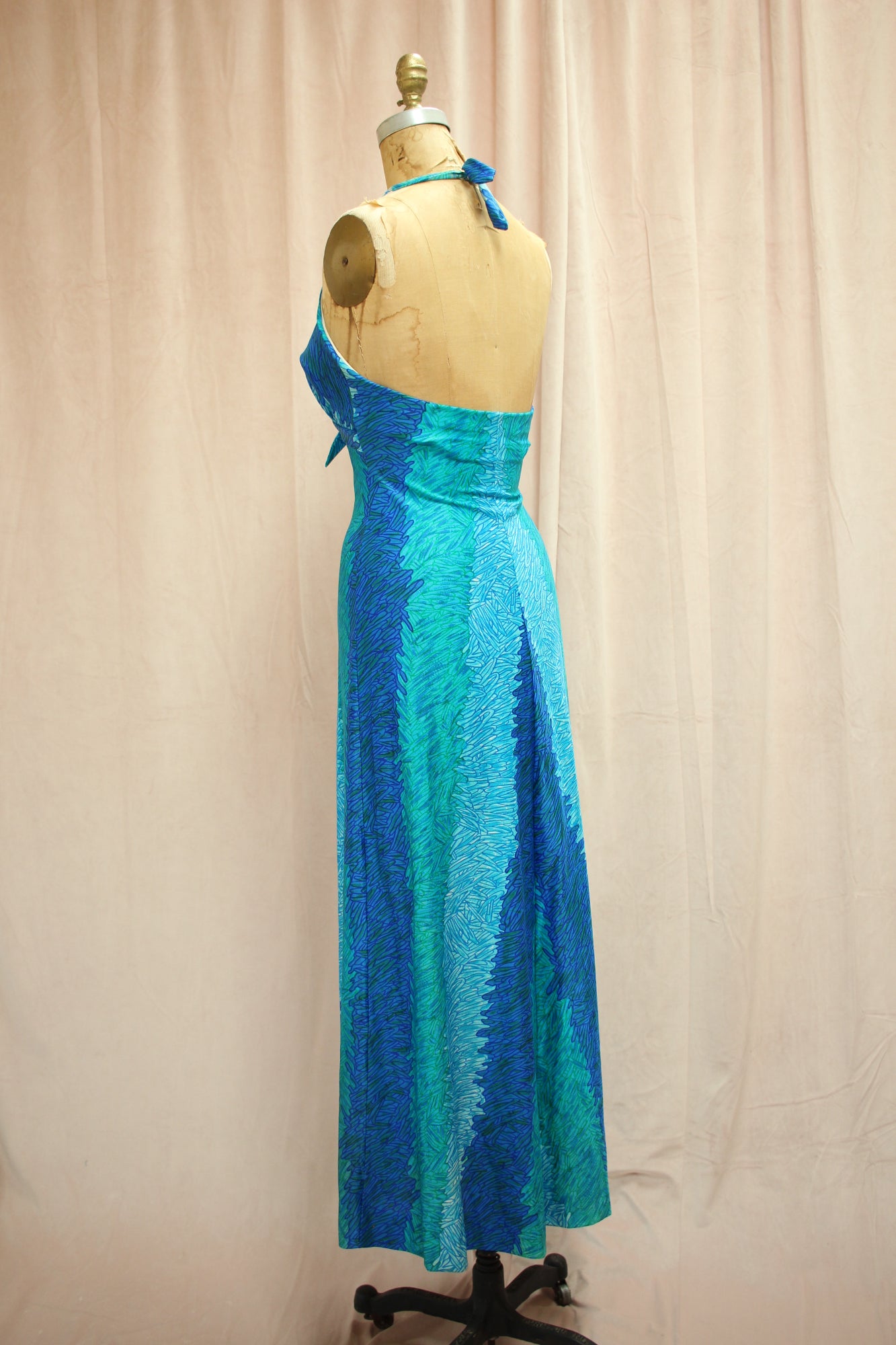 Ocean Waves Dress | 70s Halter Maxi Dress