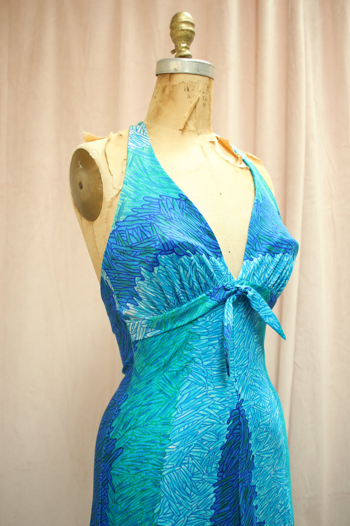 Ocean Waves Dress | 70s Halter Maxi Dress