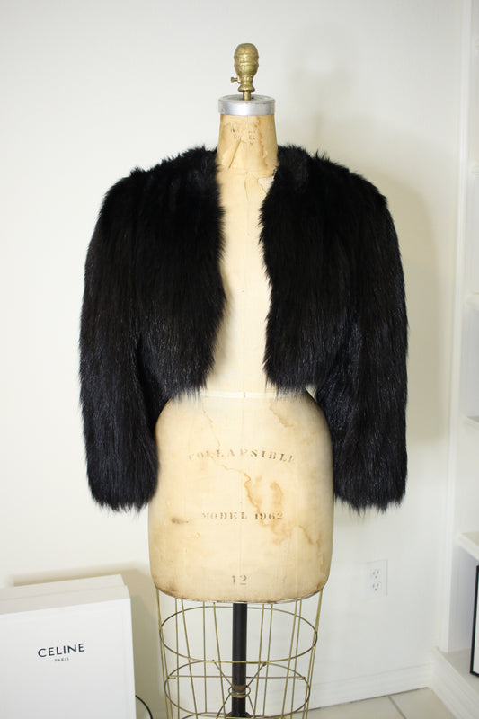 Vintage Black Fox Fur Cropped Chubby