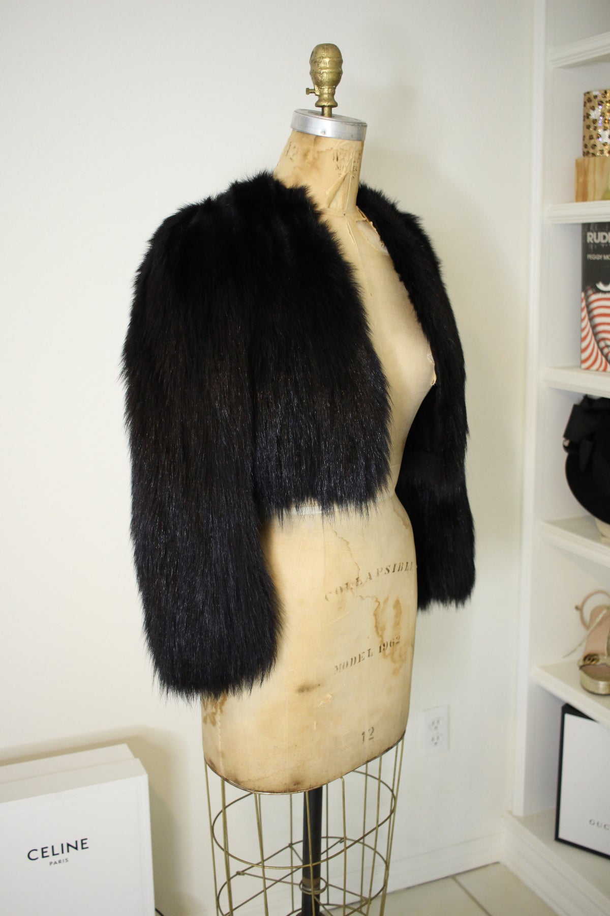 Vintage Black Fox Fur Cropped Chubby