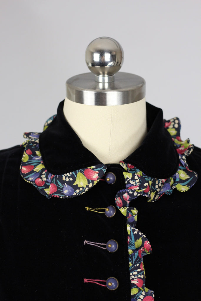 1940s Velveteen Jacket Top with Novelty Print Silk Detail