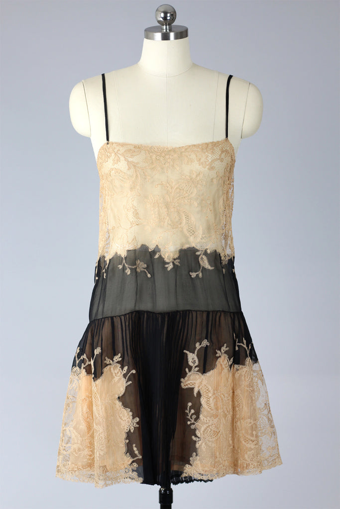 RESERVED Rare 1920s French Chantilly Lace and Chiffon Chemise