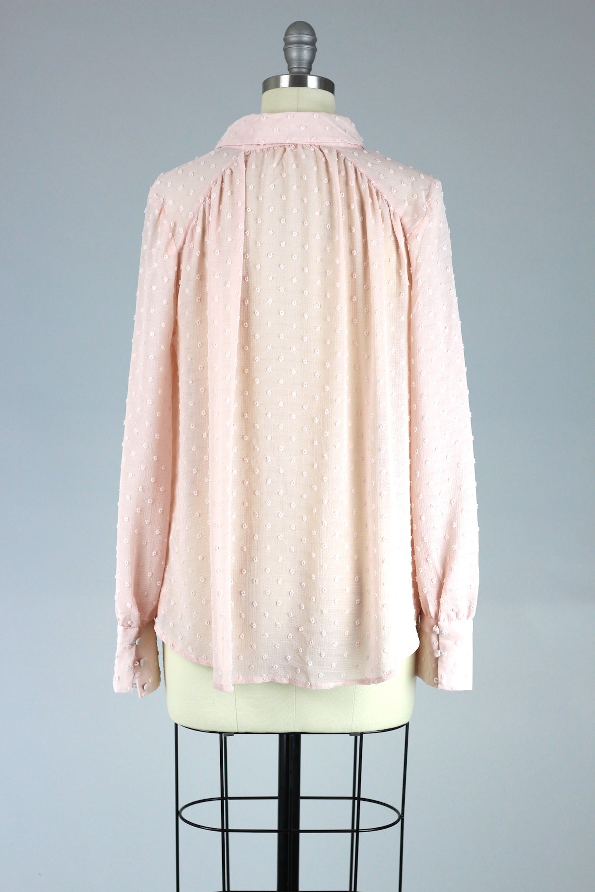 1920s Inspired Blush Pink French Tie Blouse in Swiss Dot