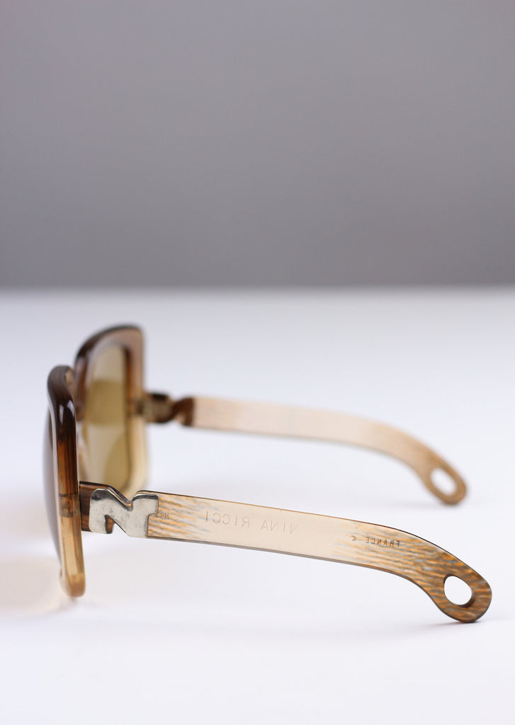 Vintage Jackie O Nina Ricci 1970s Sunglasses in Golden Brown
