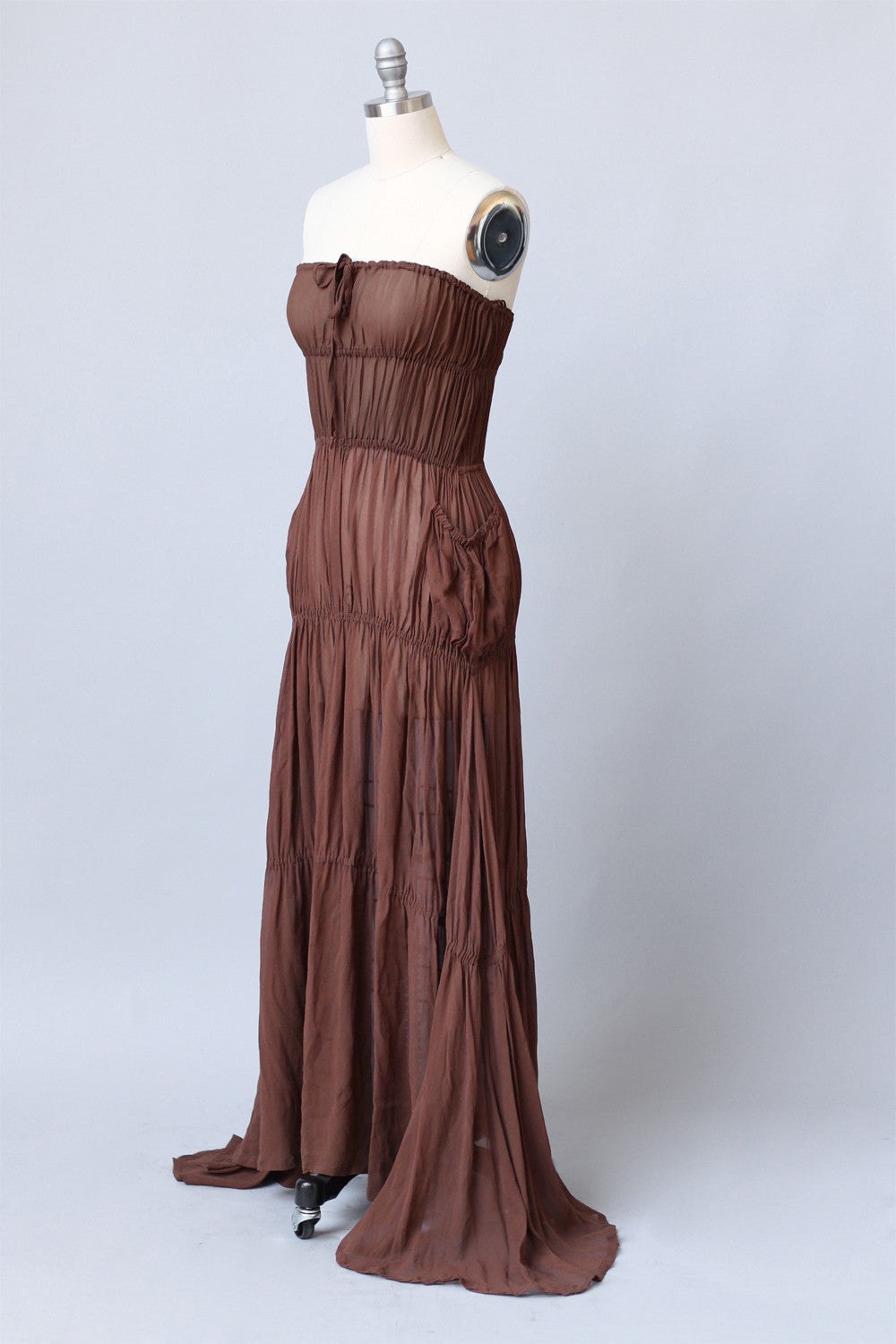 Jean Paul Gaultier Brown Silk Chiffon Bohemian Gown