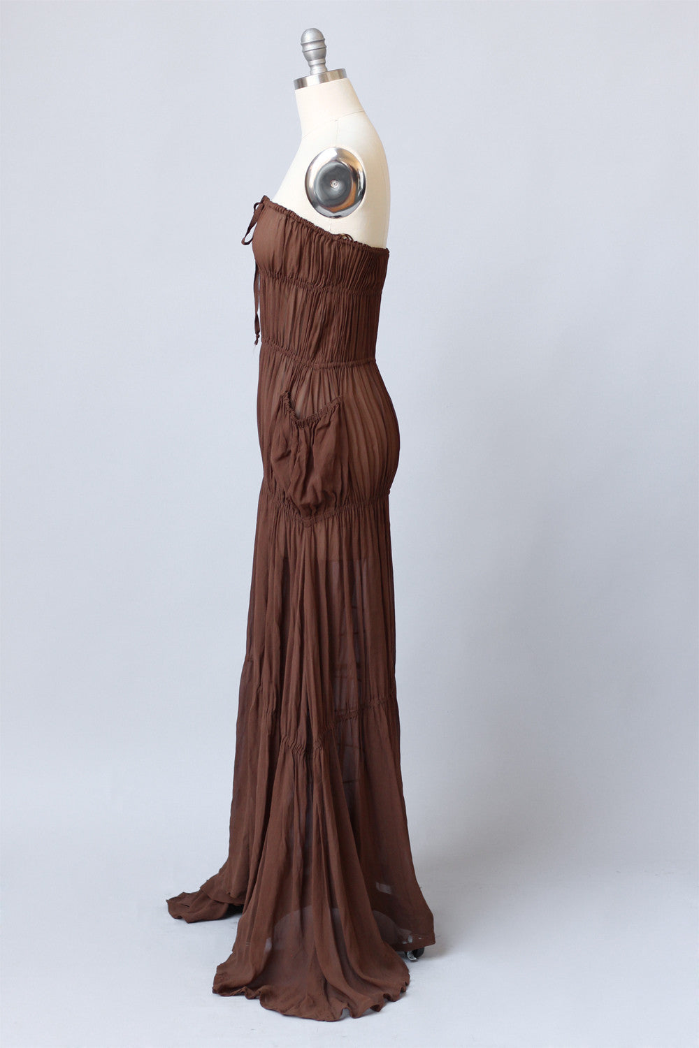 Jean Paul Gaultier Brown Silk Chiffon Bohemian Gown