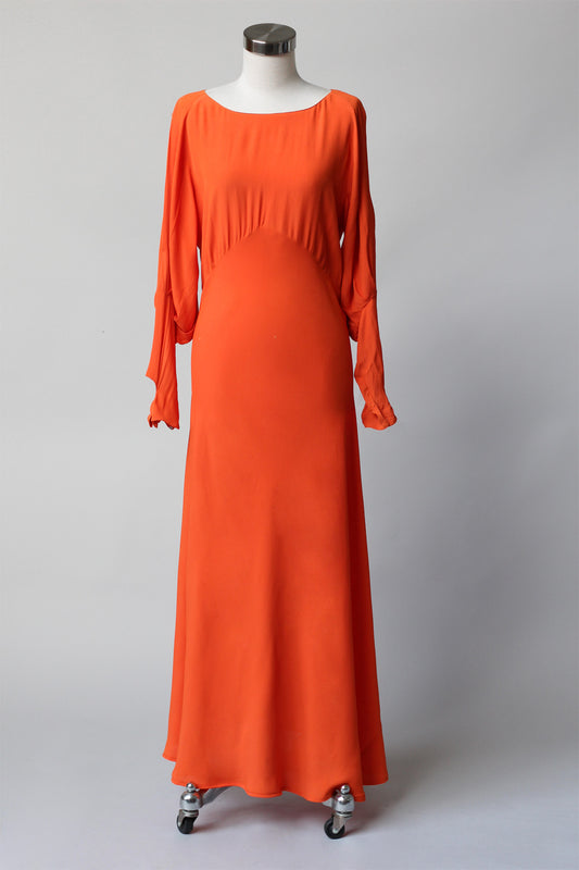 Late 1920s Early 1930s Silk Crepe Orange Gown ~ As Is
