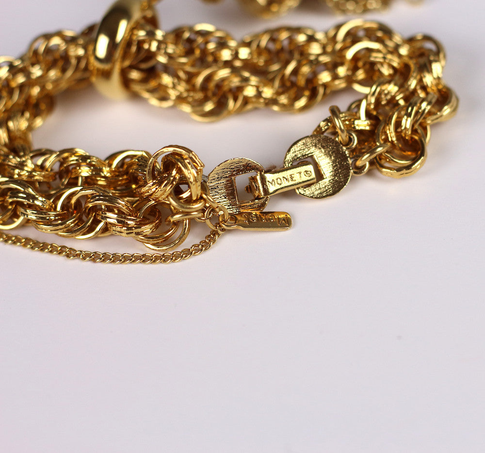 Monet Gold Tone Tassel Necklace & Bracelet Set