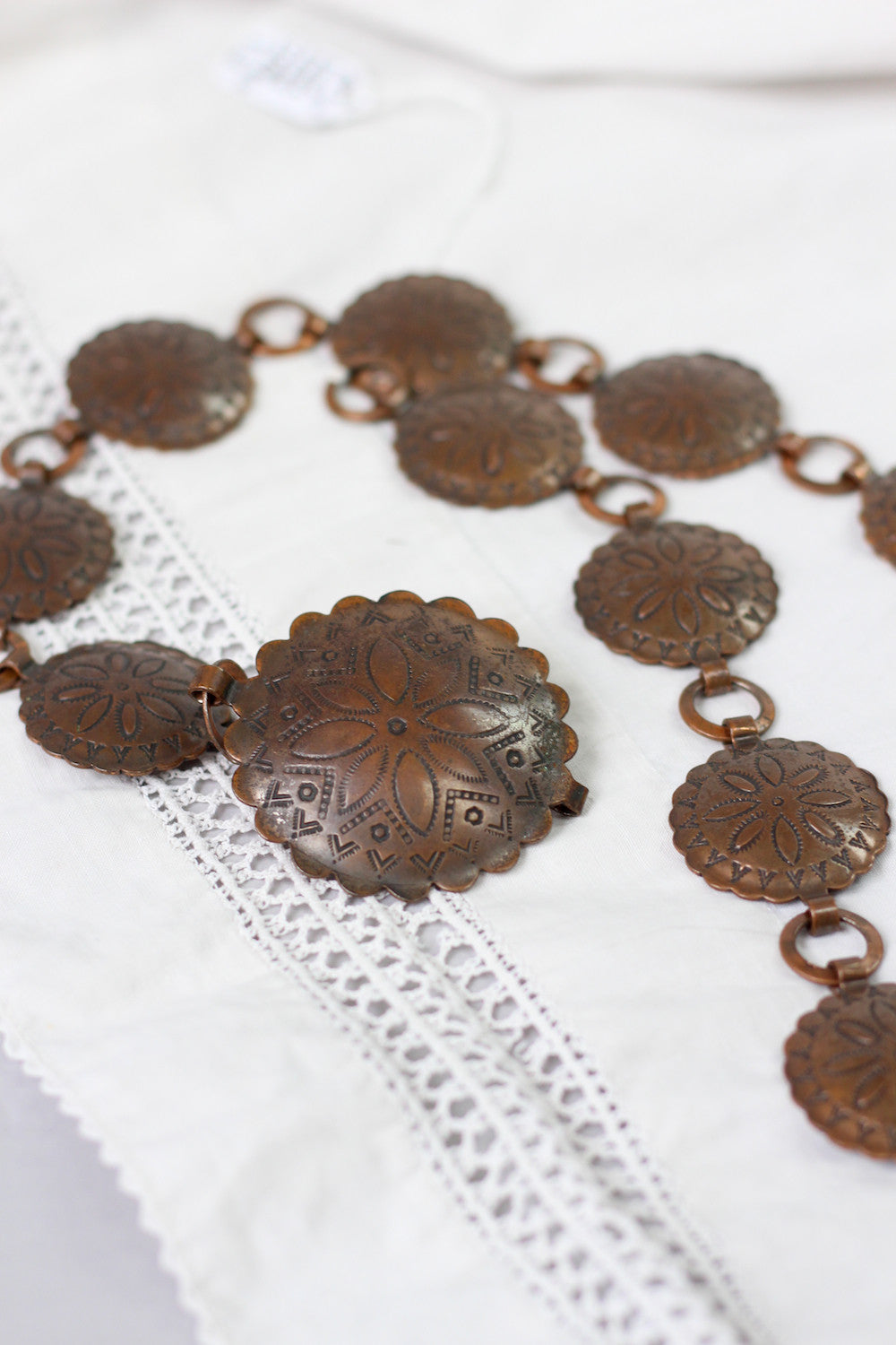 Vintage Navajo Handmade Copper Concho Belt