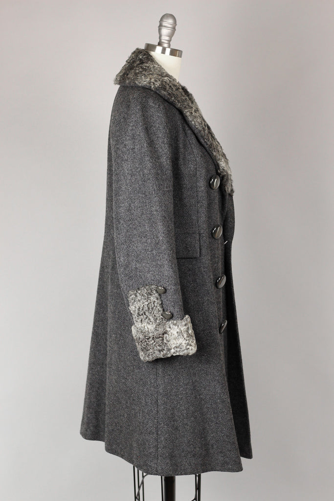 Grey 1960s Persian Lamb Wool Coat Size 6