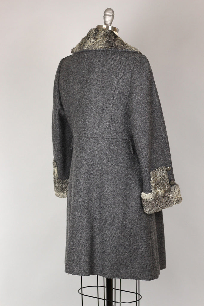 Grey 1960s Persian Lamb Wool Coat Size 6