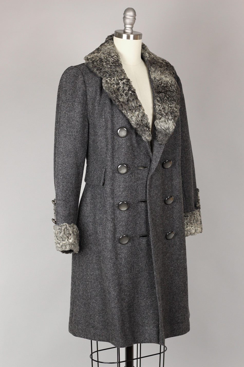 Grey 1960s Persian Lamb Wool Coat Size 6