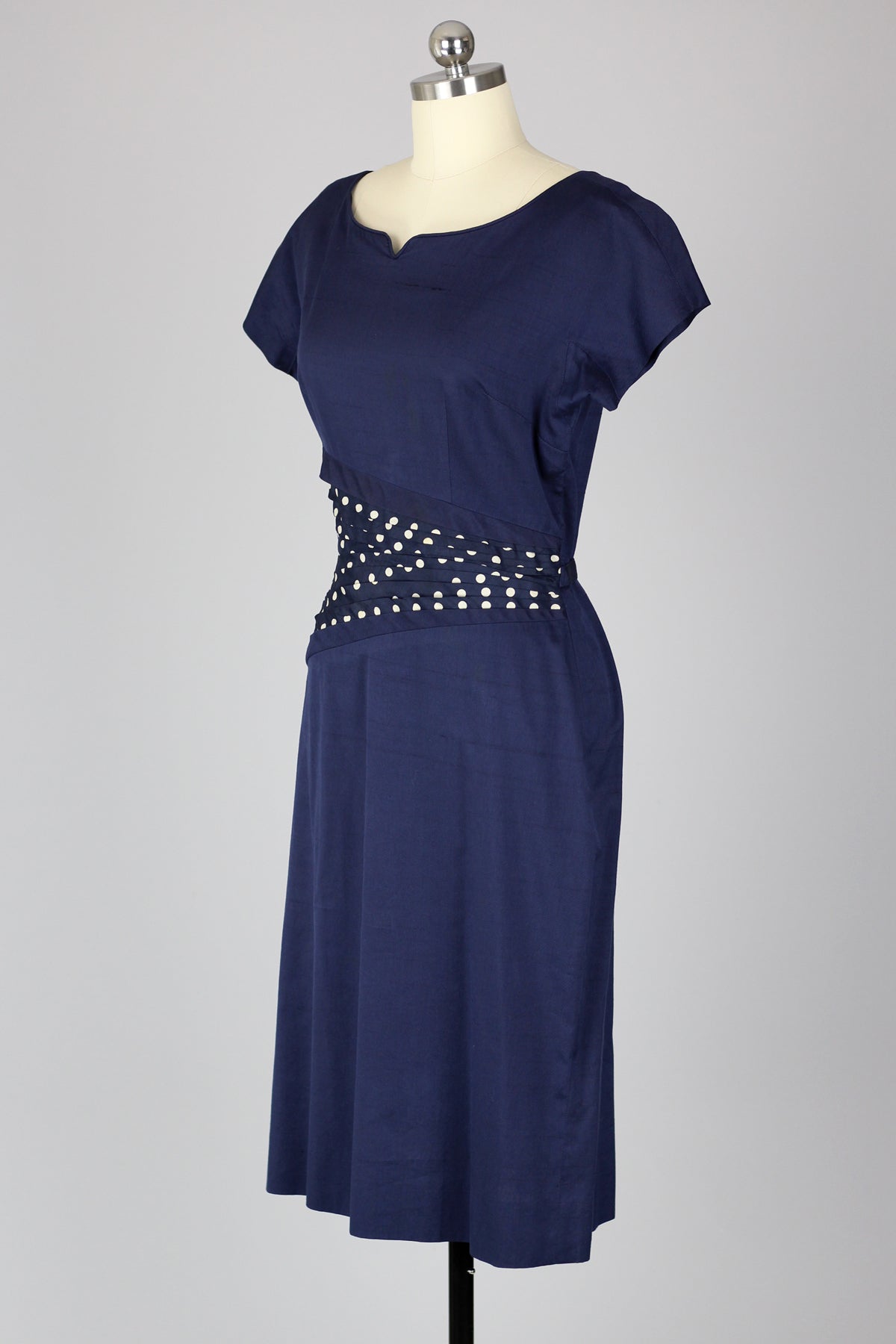 Late 1950s Gracette Polka Dot Pleated Waist Day Dress