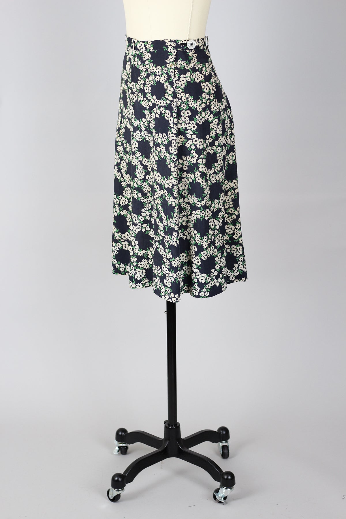 1920s Dropped Waist Rayon Floral Skirt