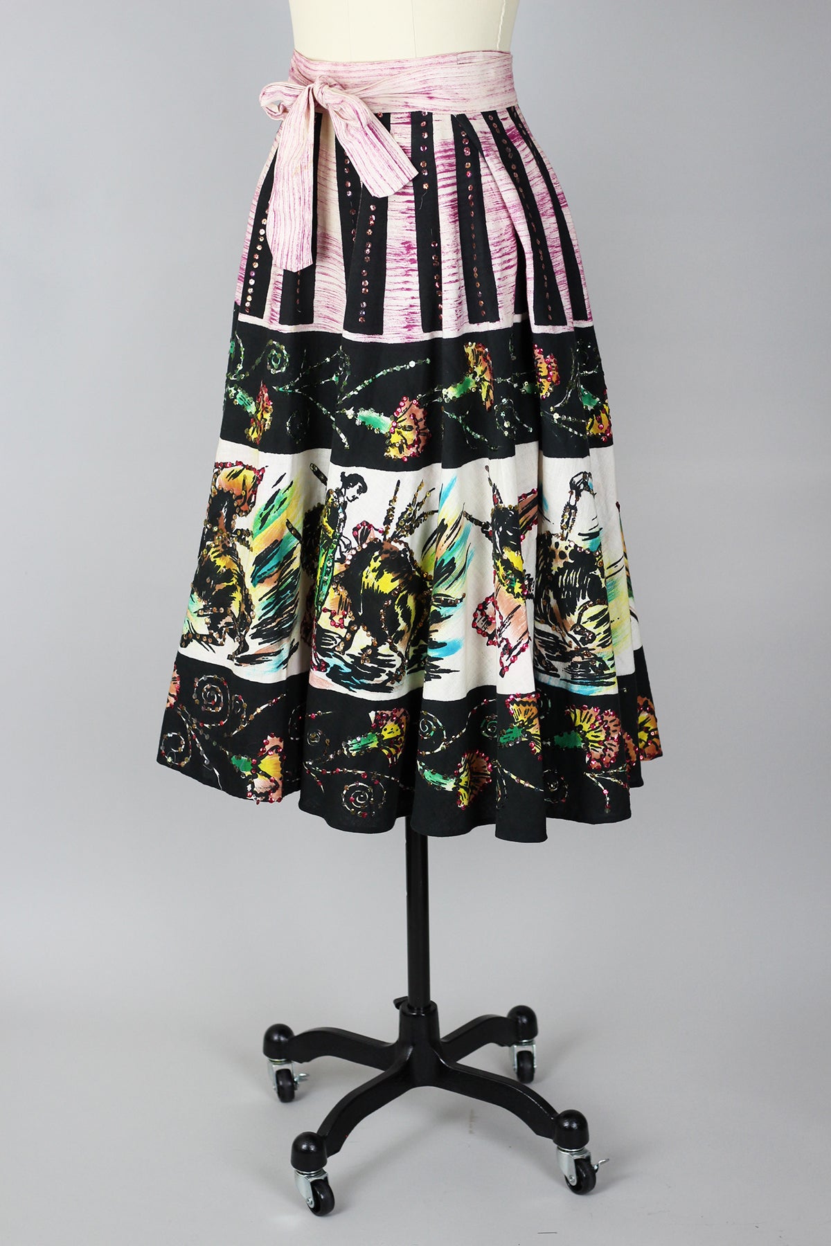 Rare 1940s-1950s Mexican Circle Skirt with Bull Fighters and Sequins