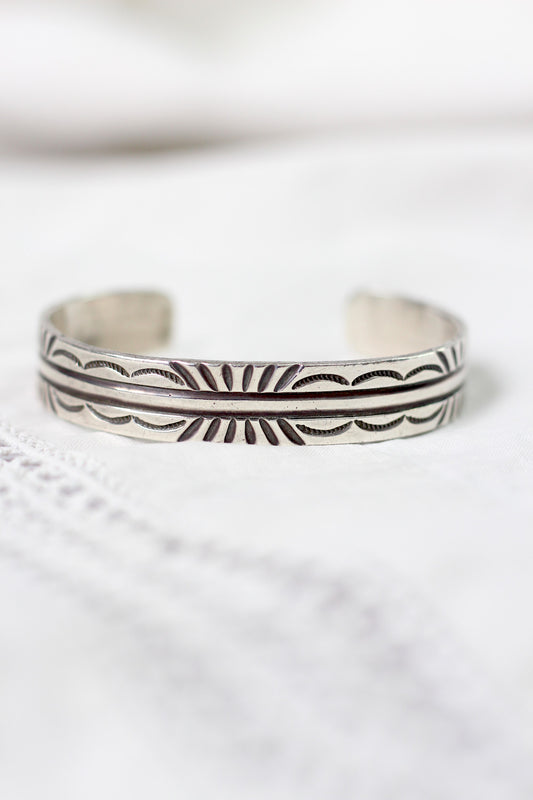Vintage Navajo Sterling Silver Carved Cuff