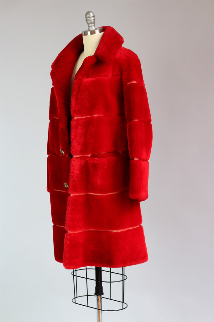 Rare 1950s Statement Red Genuine Mouton Fur Coat