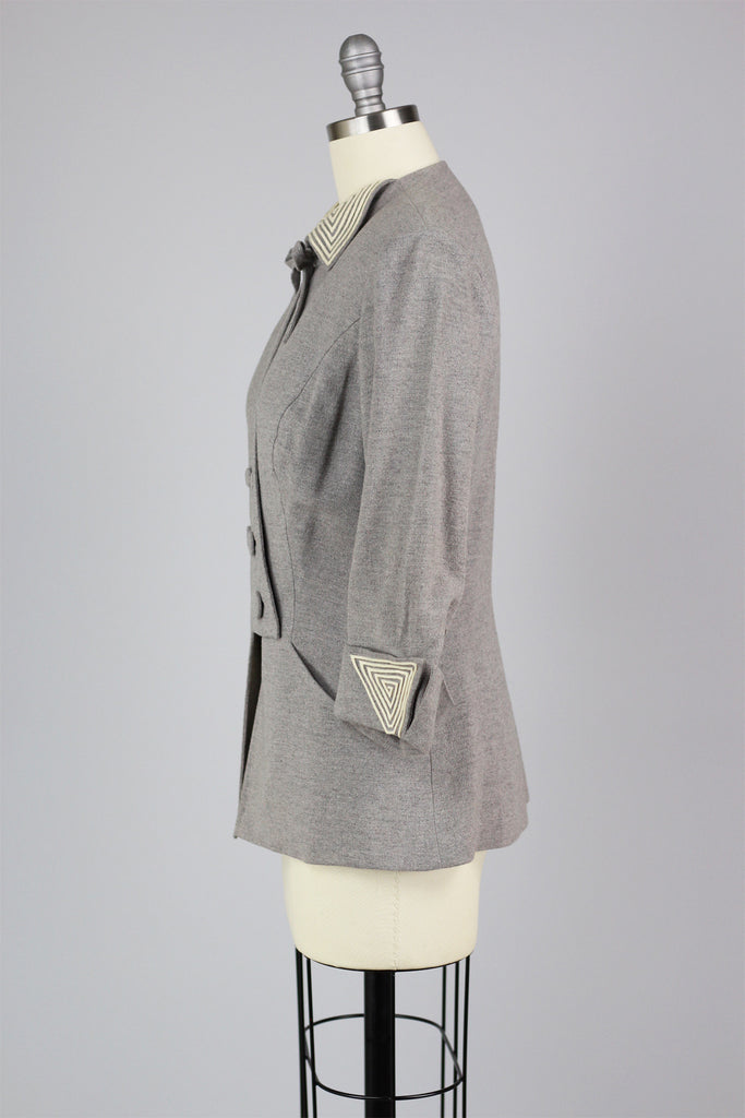 Incredible 1940s Couture Tailoring Parisian LeSur Gray Wool Jacket