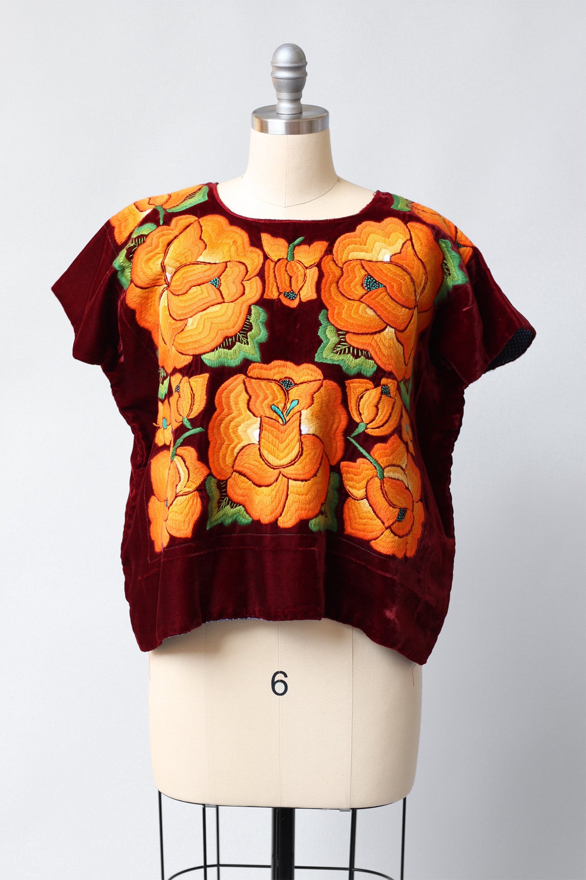 Rare 1940s-50s Tehuantepec Mexico Embroidered Huipil Blouse Rust 