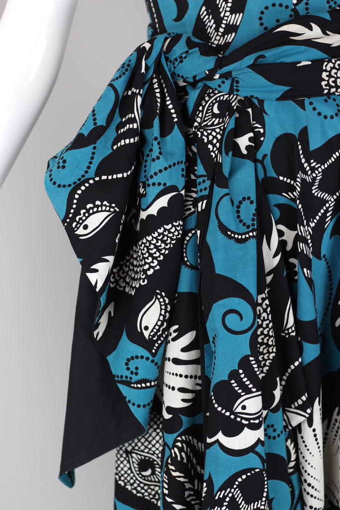 Rare 1940s Batik Print Strapless Hawaiian Summer Dress