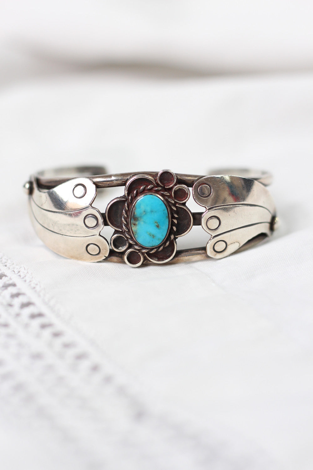 Oh Hold- Vintage Sterling Silver and Turquoise Flower Cuff