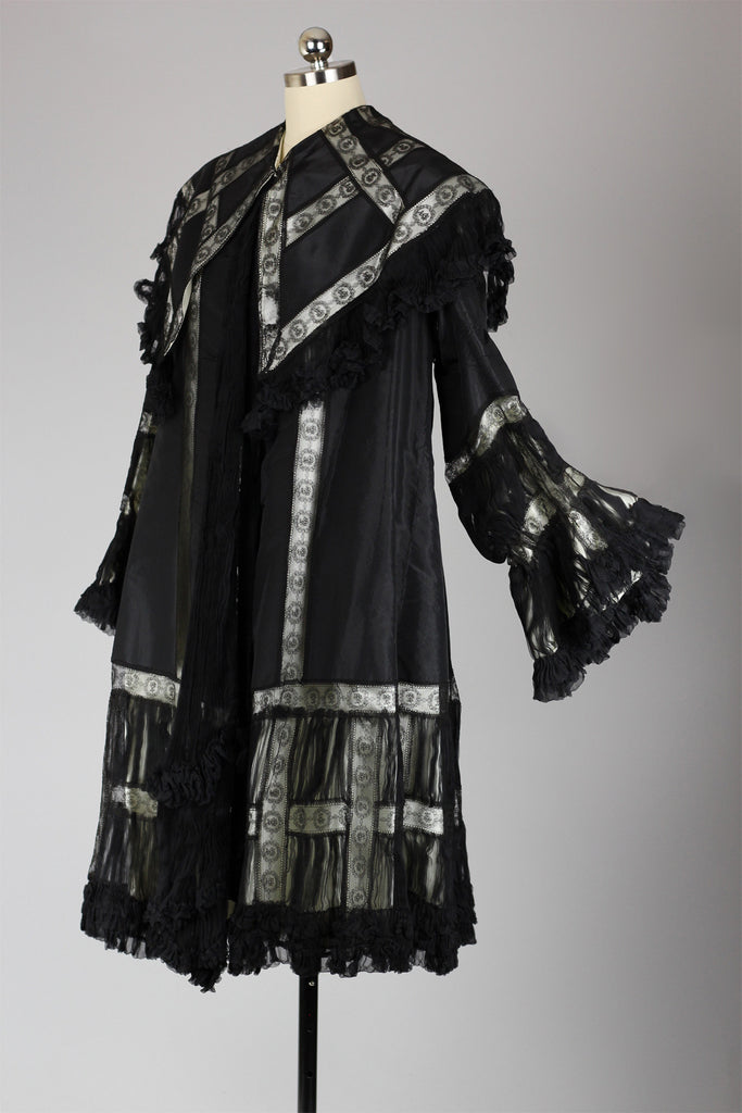 Late Victorian Fully Restored Black Silk Opera Evening Coat