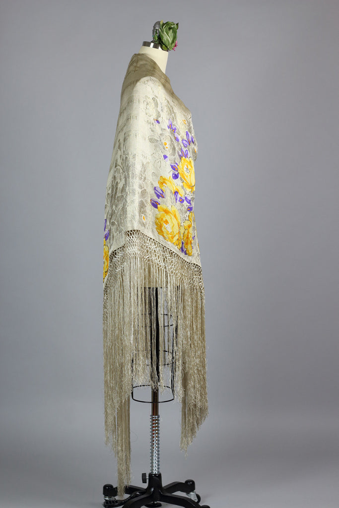 Antique Victorian Silk Fringe Shawl c. 1890s