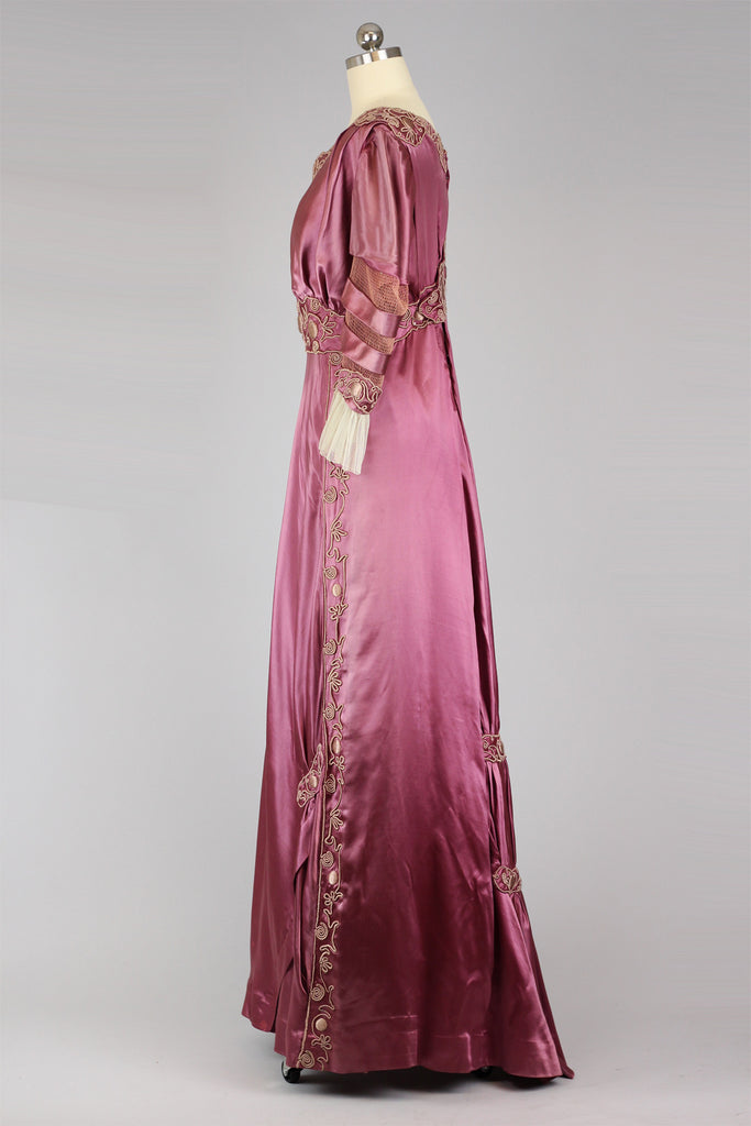 Rare Antique Victorian Plum Satin Evening Ball Gown
