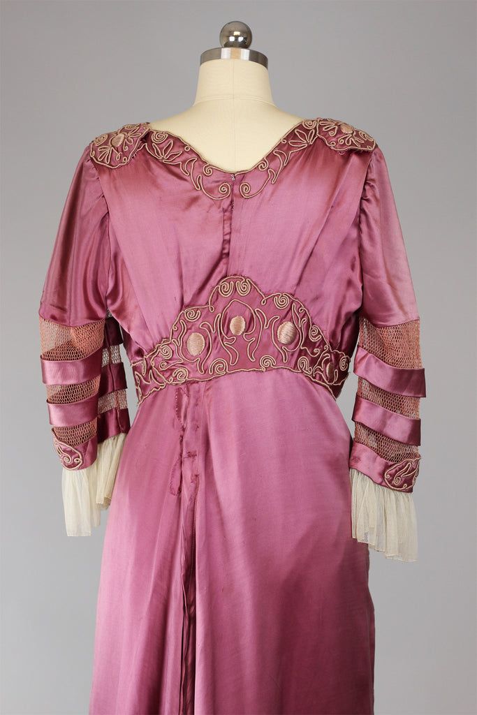 Rare Antique Victorian Plum Satin Evening Ball Gown