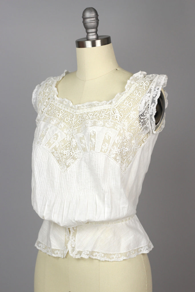 Victorian Antique Entirely Handmade White Lace Corset Cover Blouse